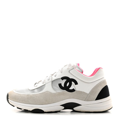 Chanel Calfskin Fabric Sneakers 41 White Silver Fluo Pink 1 of 10