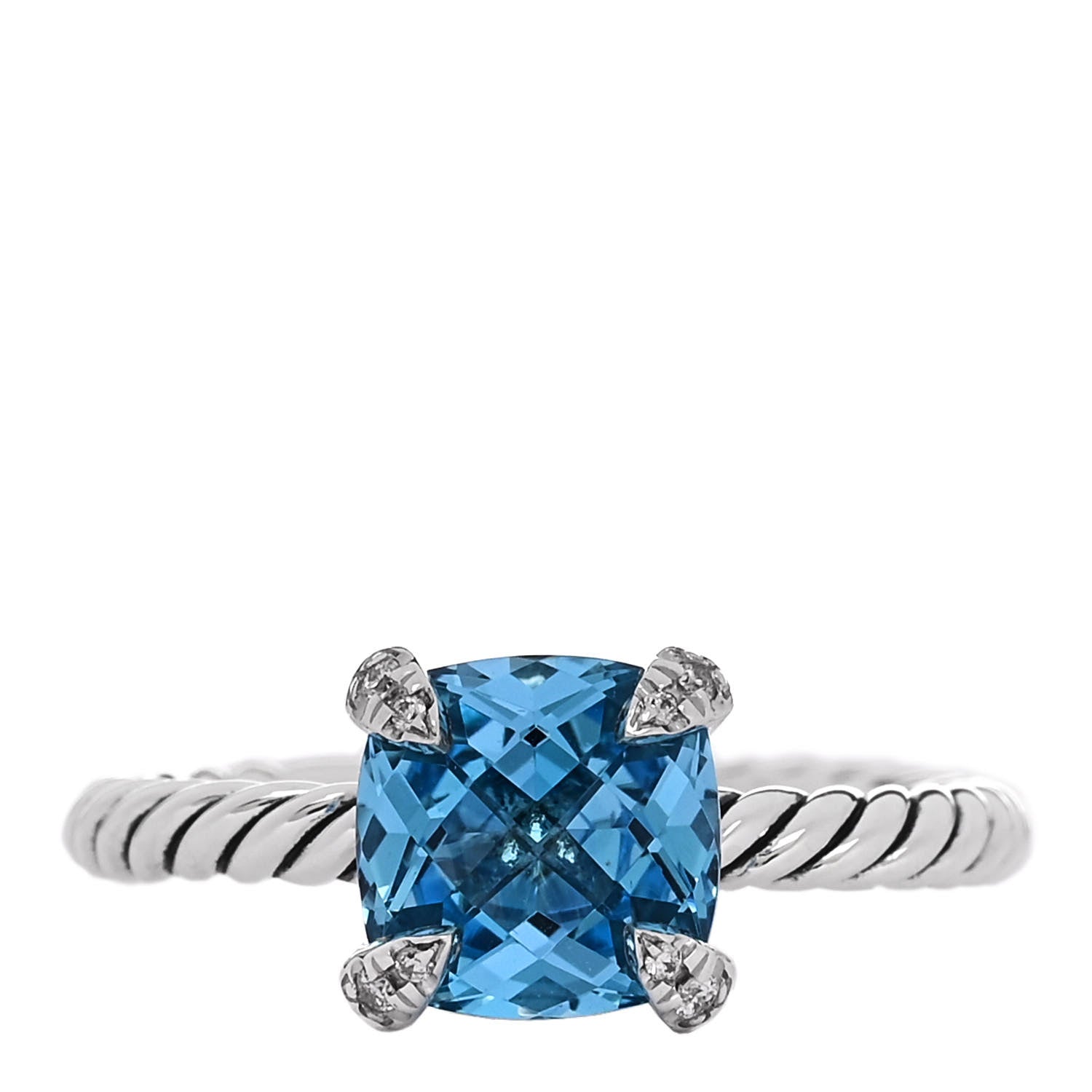 David Yurman Sterling Silver Diamond Blue Topaz 8mm Chatelaine Ring 53 6.25 1 of 5