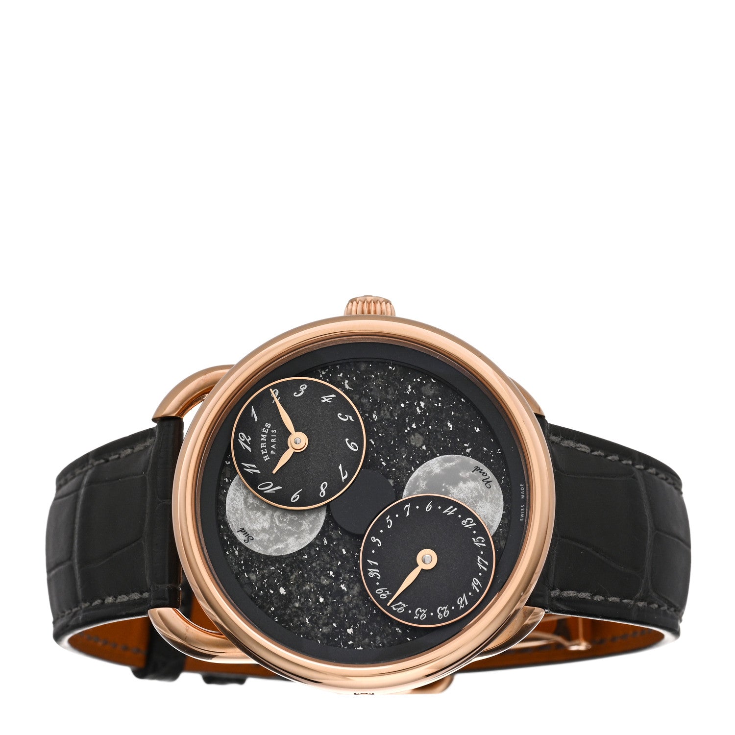 Hermes 18K Rose Gold Alligator Mother of Pearl Meteorite 43mm Arceau De La Lune Moon Phase Automatic Watch Graphite 2 of 5