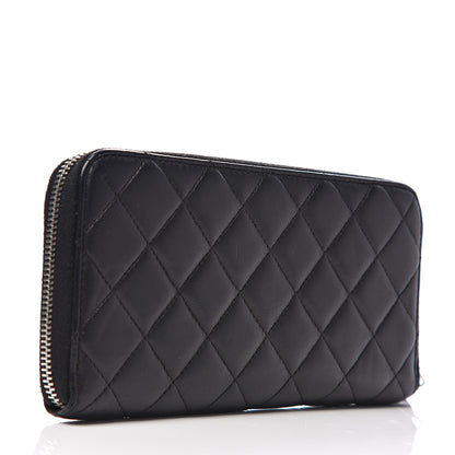 Chanel Lambskin Quilted Large Gusset Zip Around Wallet Black 2 of 7