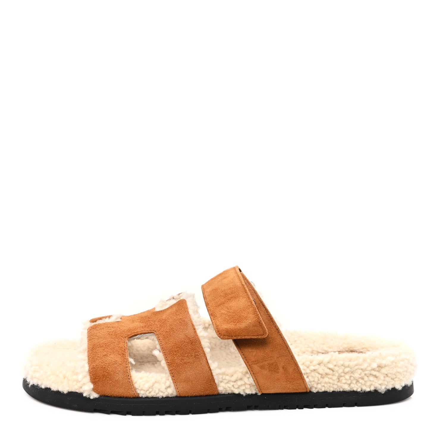 Hermes Suede Goatskin Woolskin Womens Chypre Sandals 40.5 Naturel Ecru 1 of 9