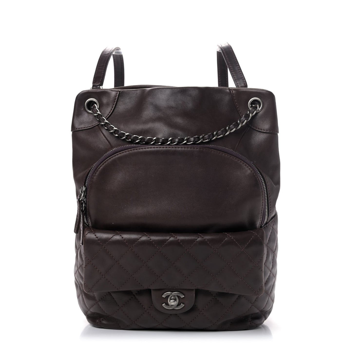 Lambskin Quilted Drawstring Backpack Brown
