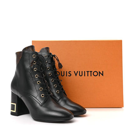 Louis Vuitton Calfskin Monogram Bliss Lace Up Ankle Boots 39 Black 9 of 9
