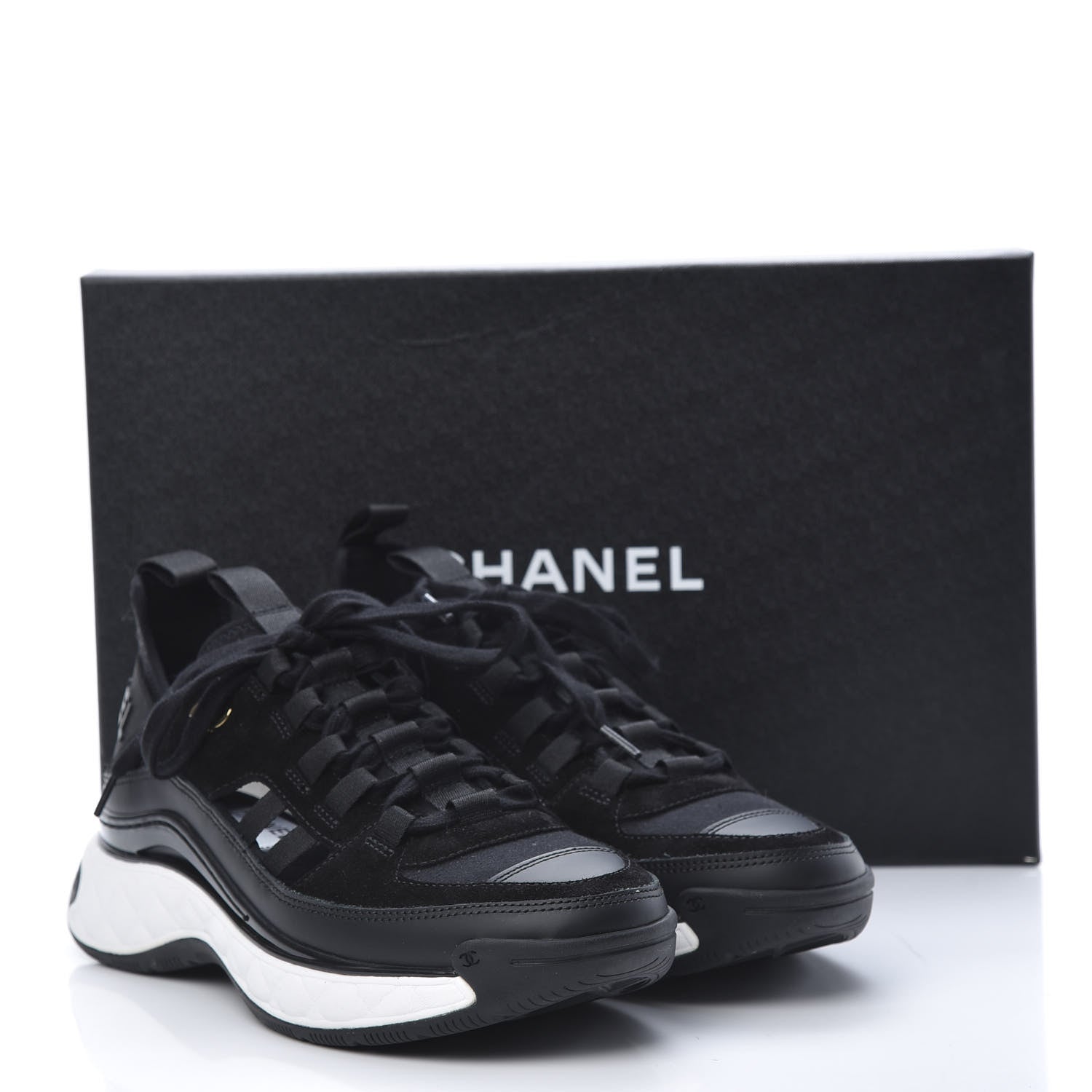 Chanel Fabric Calfskin Suede CC Sneakers 36 Black 8 of 8