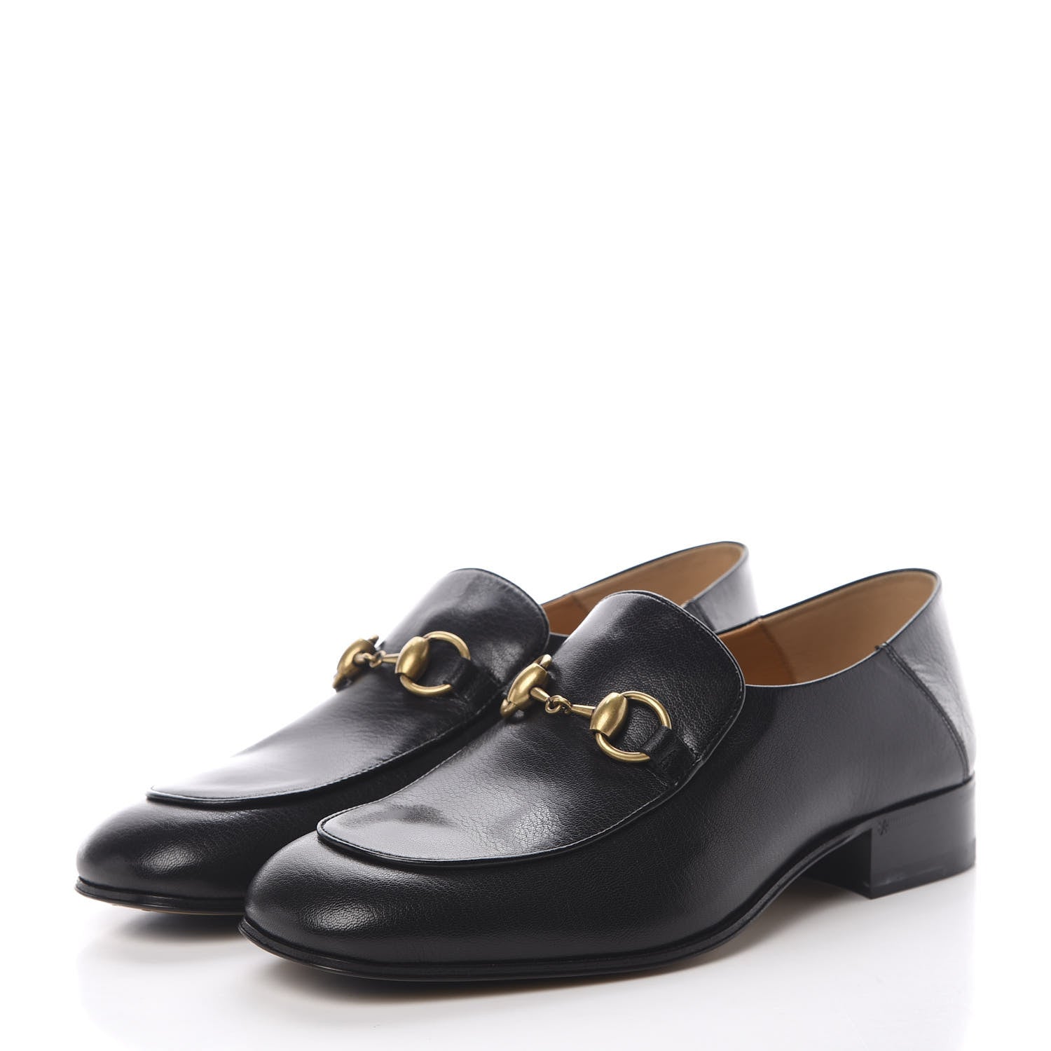 Gucci Goatskin Womens Horsebit Mid-Heel Loafers 37.5 Black 3 of 7