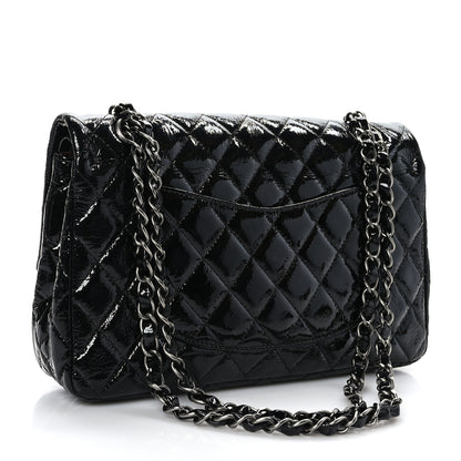 Chanel Crumpled Patent Quilted Medium Double Flap Black 3 of 9