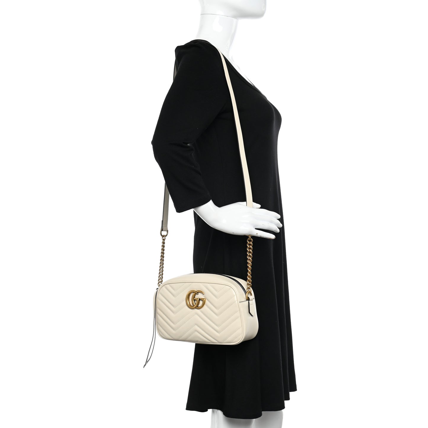 Calfskin Matelasse Small GG Marmont Chain Shoulder Bag White