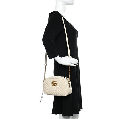 Gucci Calfskin Matelasse Small GG Marmont Chain Shoulder Bag White 3 of 12