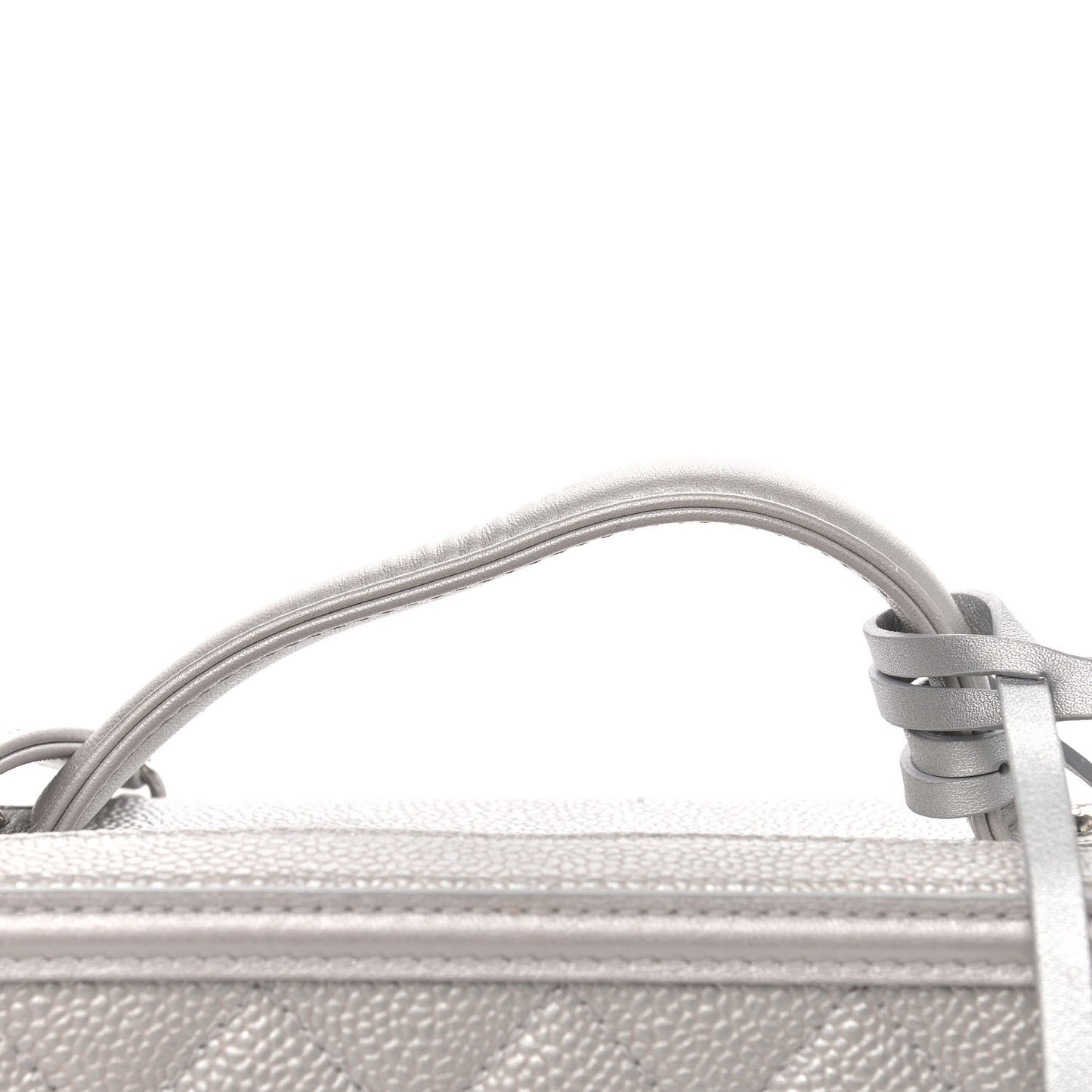 Metallic Caviar Quilted Large CC Filigree Vanity Case Silver