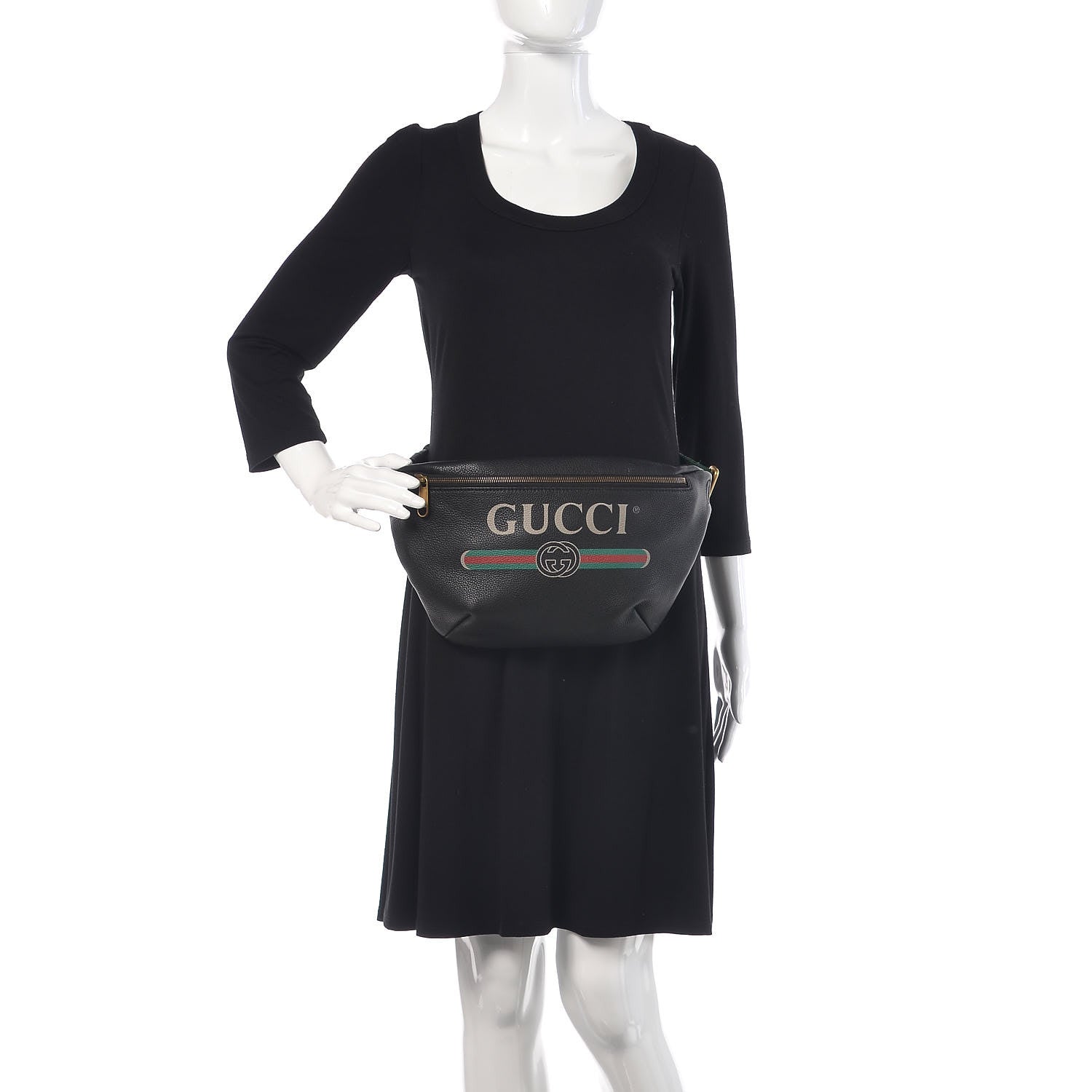 Gucci Grained Calfskin Logo Belt Bag Black 2 of 9