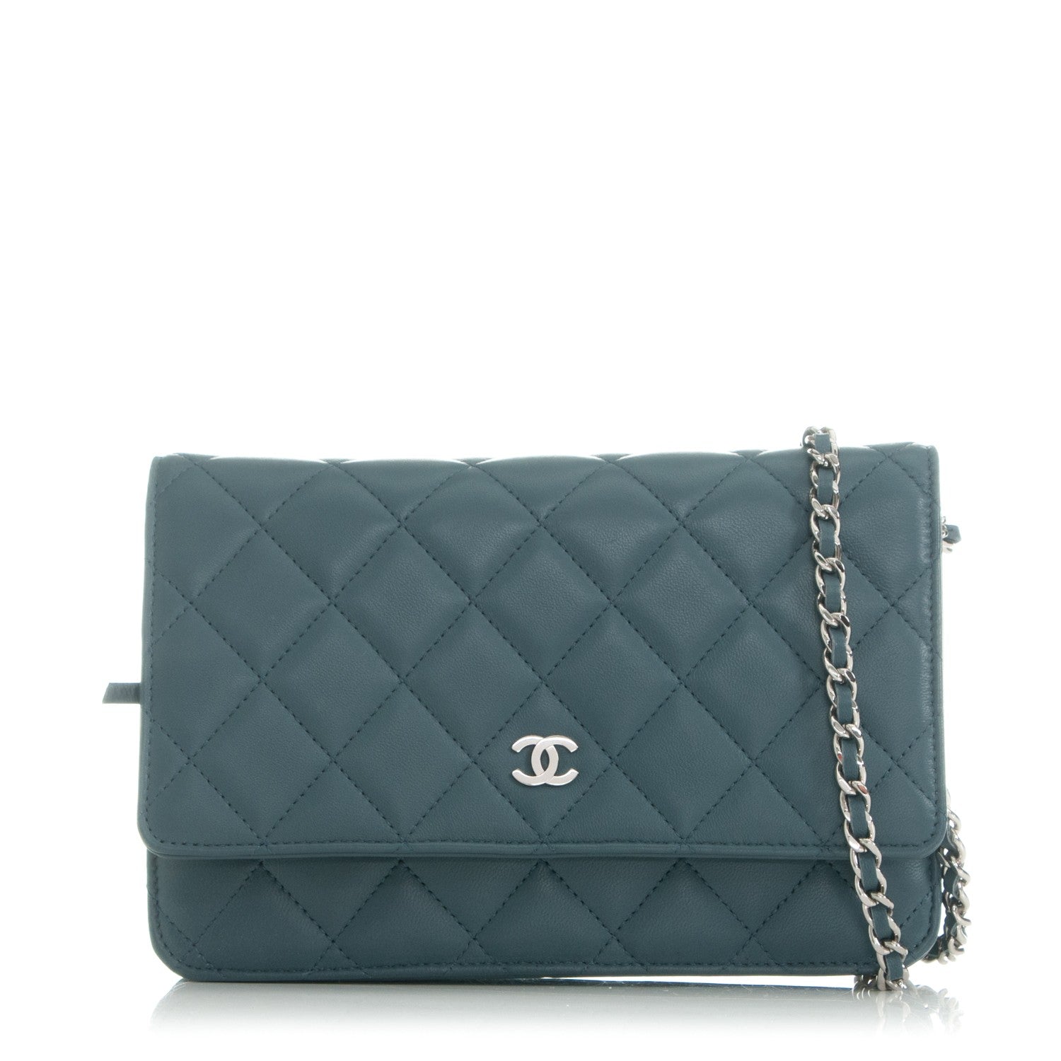 Chanel Lambskin Quilted Wallet On Chain WOC Blue 1 of 8