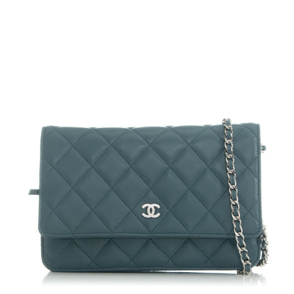 Chanel Lambskin Quilted Wallet On Chain WOC Blue 1 of 8