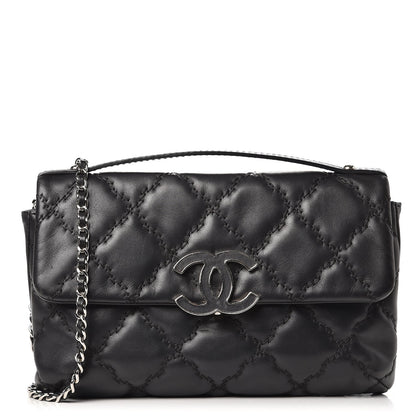 Chanel Calfskin Quilted Double Stitch Hamptons Clutch with Chain Black 1 of 11