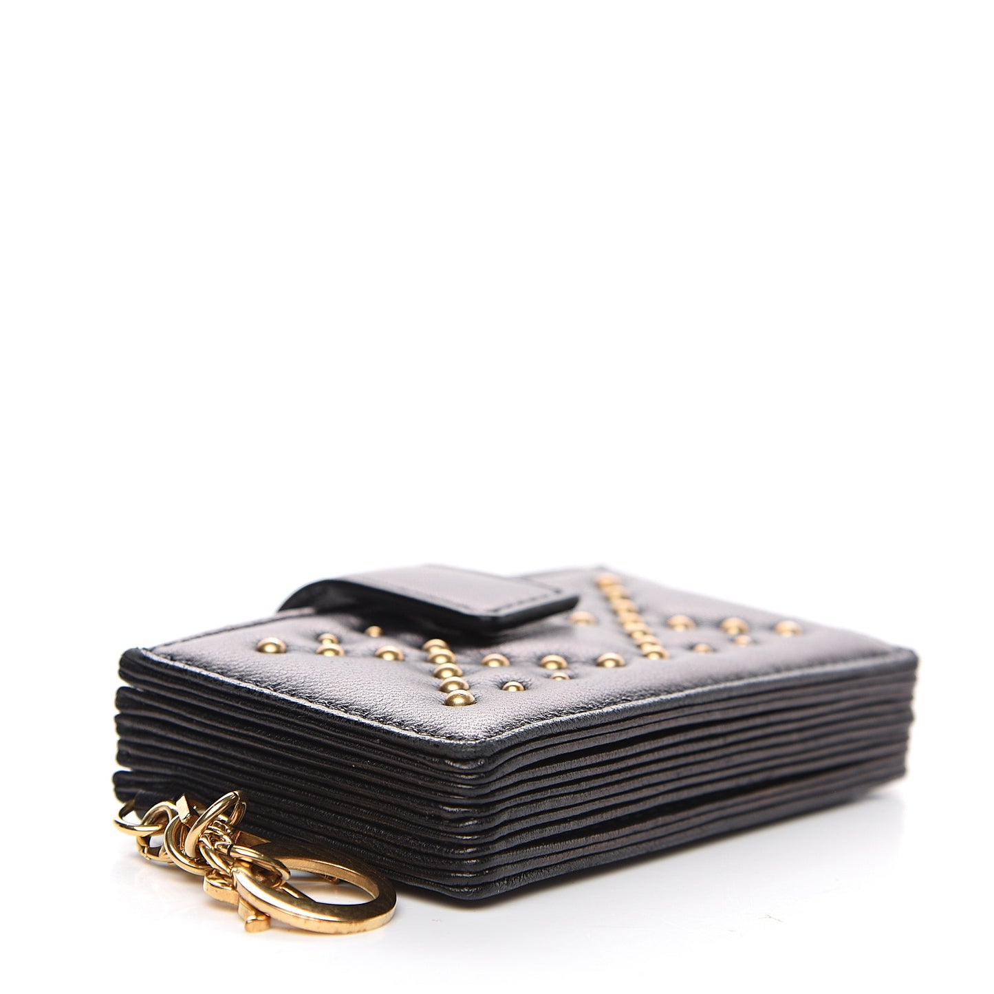 Lambskin Studded Cannage Lady Dior 5-Gusset Card Holder Black