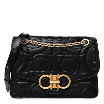 Salvatore Ferragamo Calfskin Quilted Gancini Flap Bag Black 1 of 12