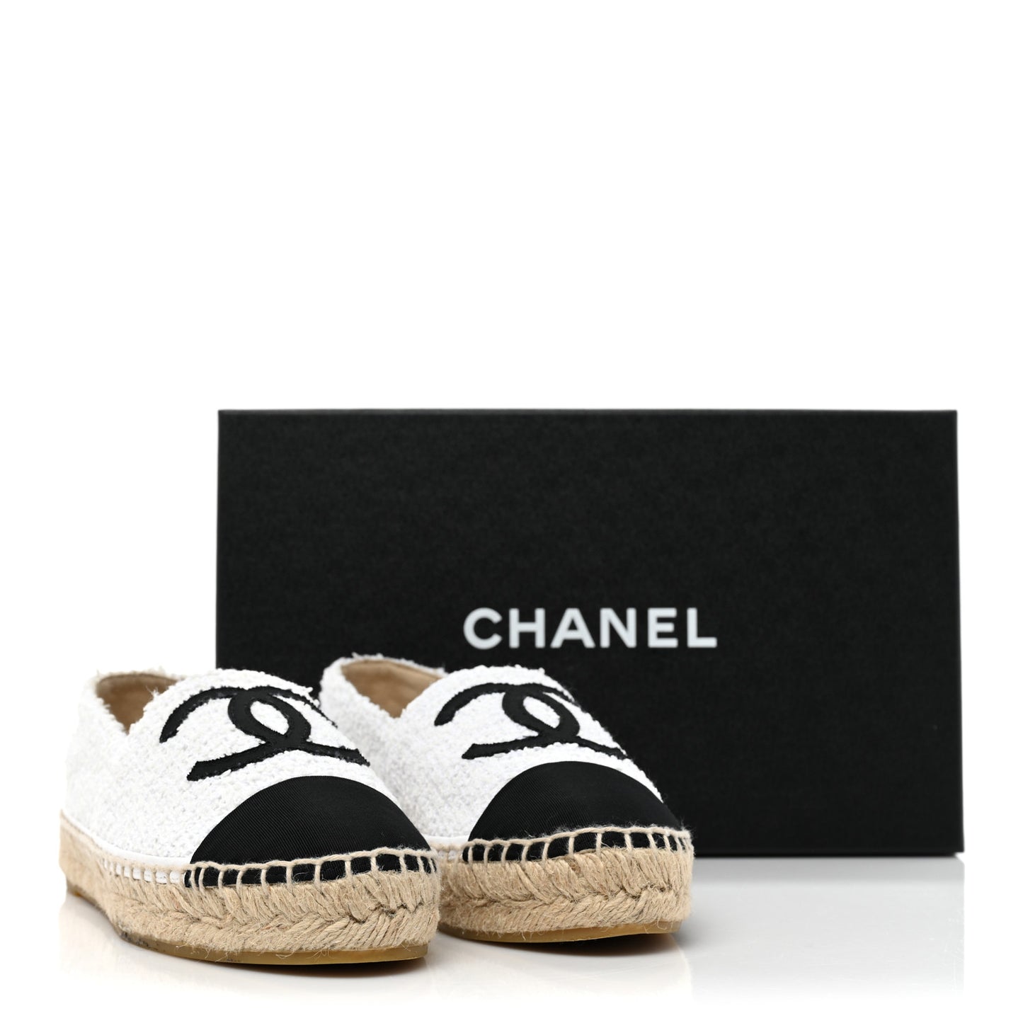 Tweed Grosgrain CC Espadrilles 36 White Black