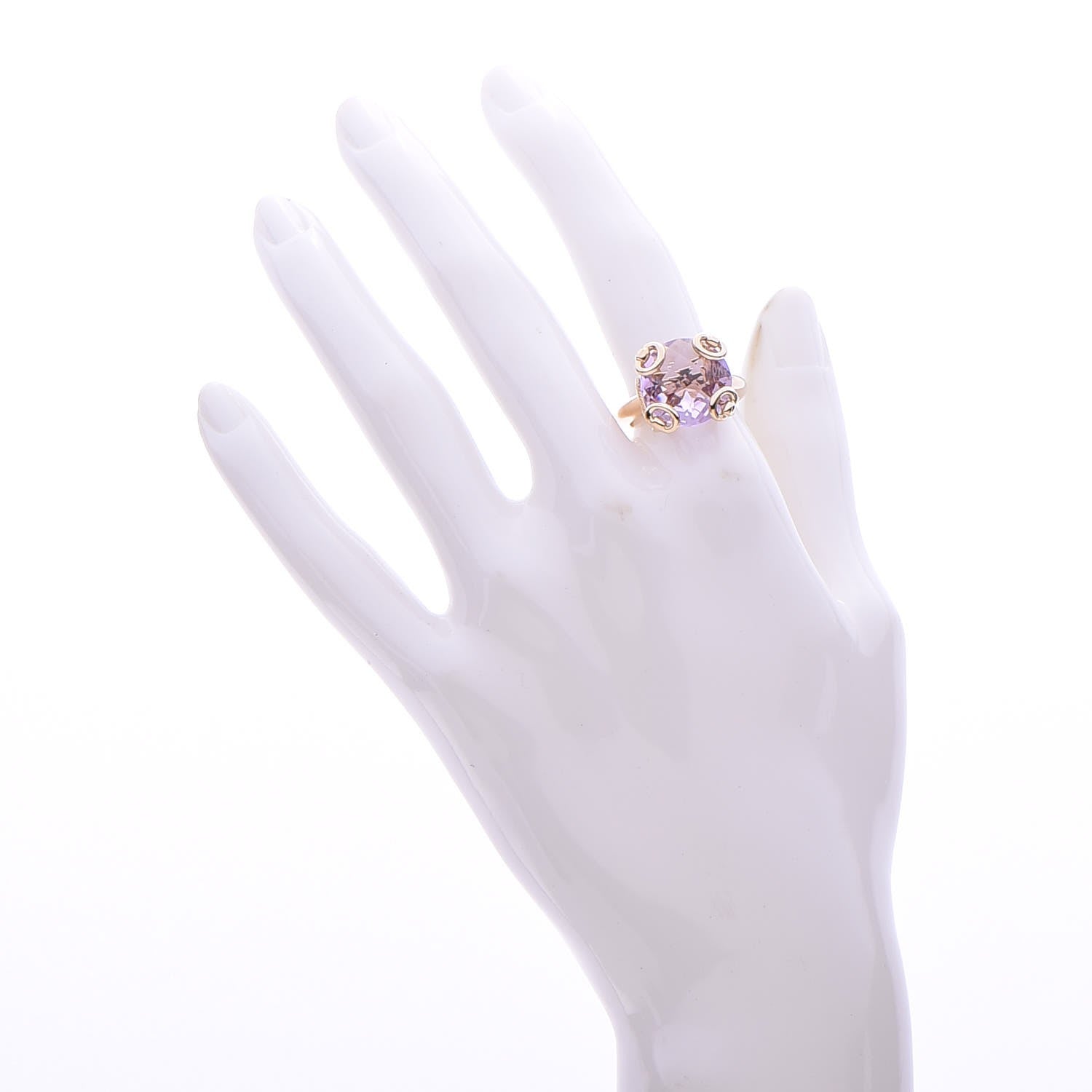 Gucci 18K Yellow Gold Amethyst Horsebit Cocktail Ring 54 6.75 2 of 7