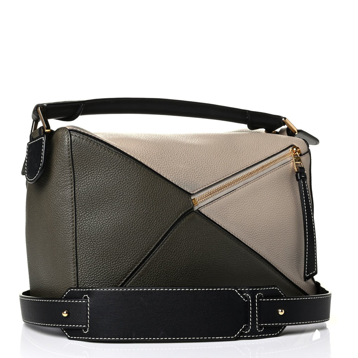 Grained Calfskin Medium Puzzle Bag Oat Khaki Green