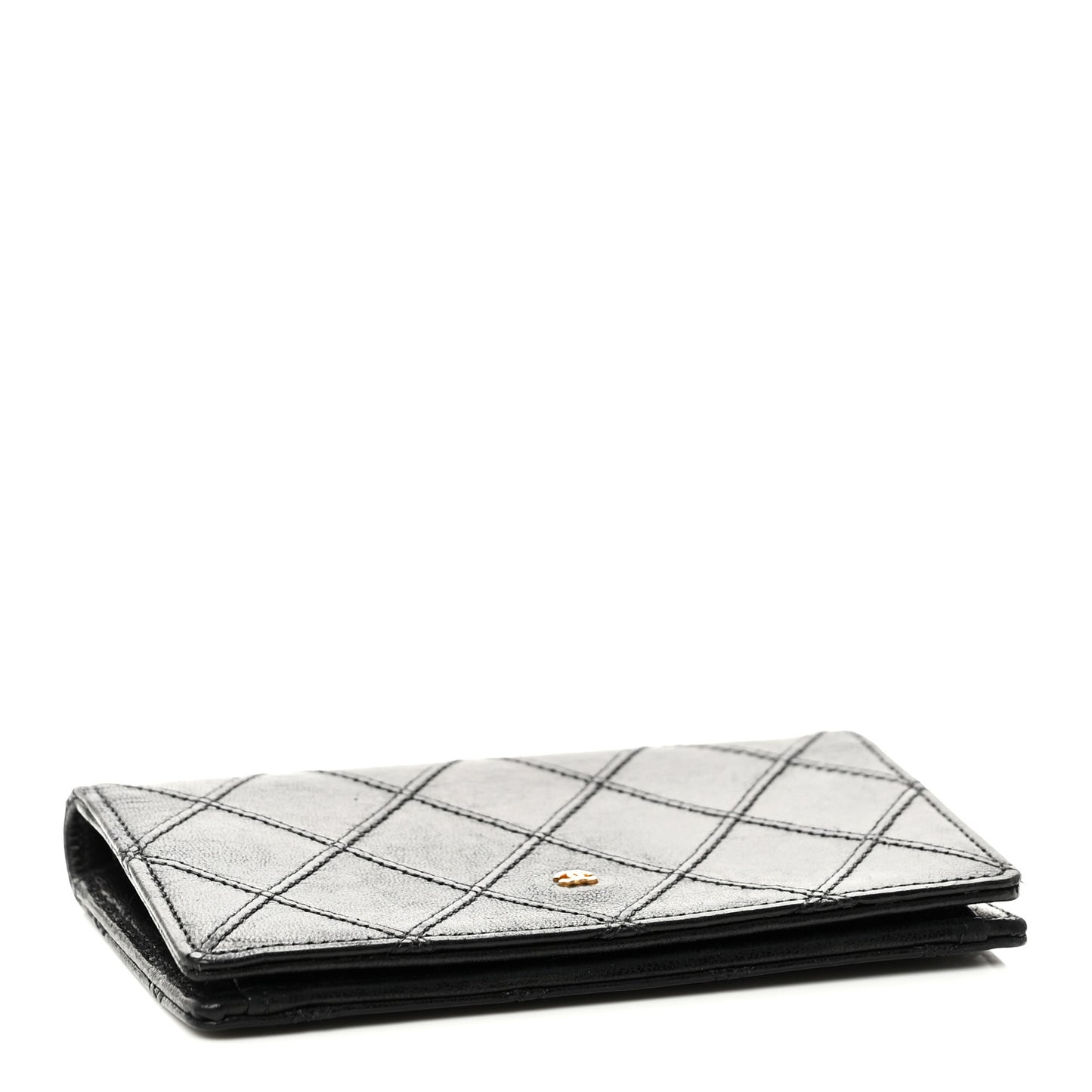 Lambskin Diamond Stitched Compact Flap Wallet Black