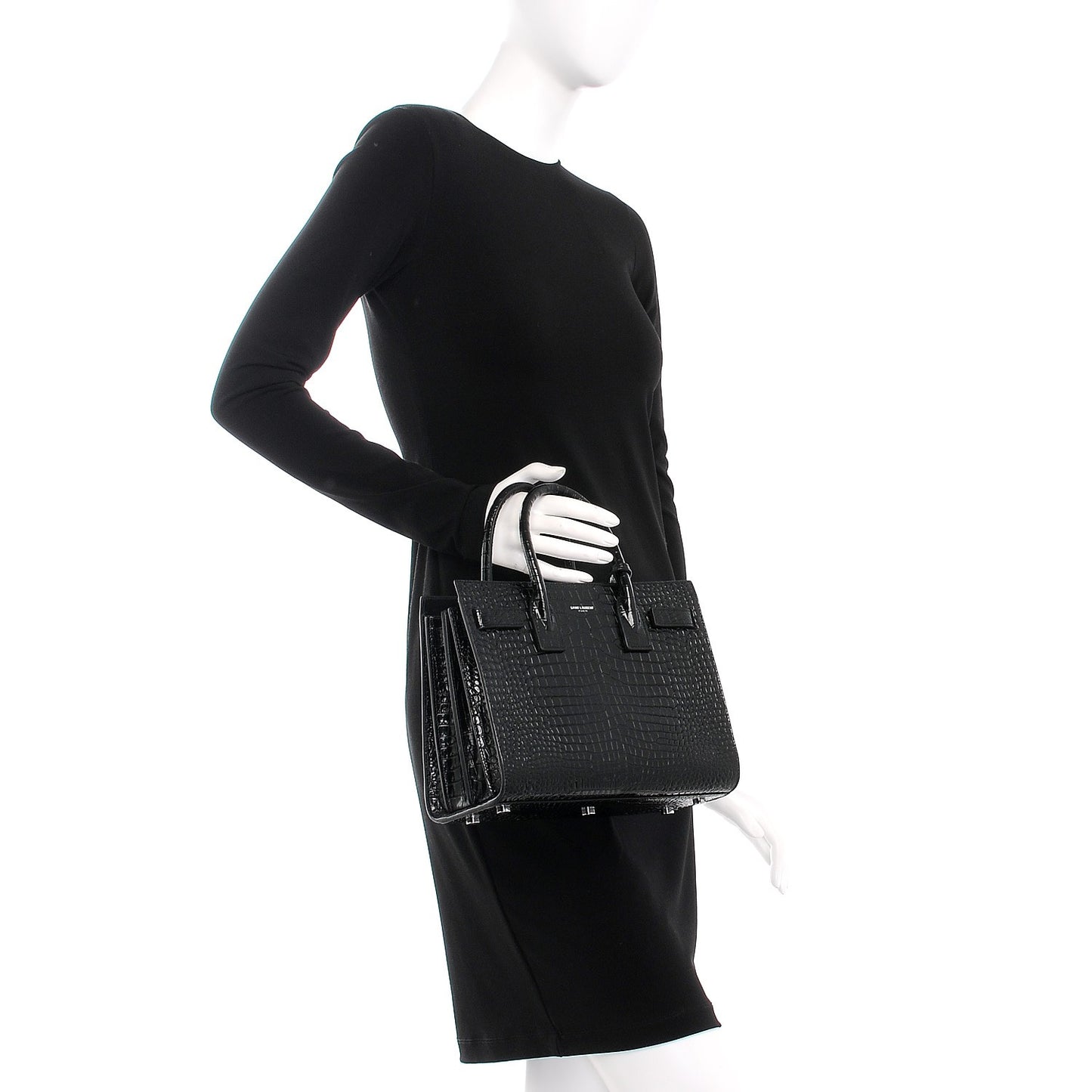Calfskin Crocodile Embossed Baby Sac De Jour Black