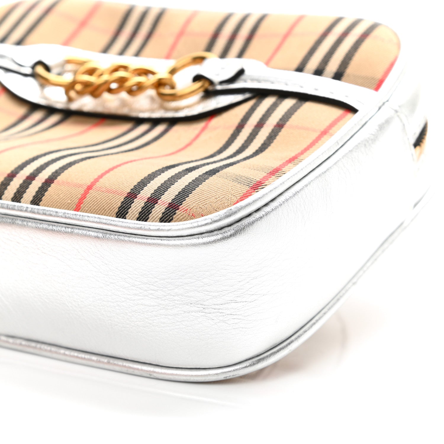 Burberry Metallic Smooth Calfskin 1983 Knight Check Link Bum Bag Silver 9 of 10