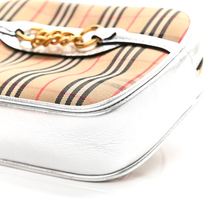 Burberry Metallic Smooth Calfskin 1983 Knight Check Link Bum Bag Silver 9 of 10