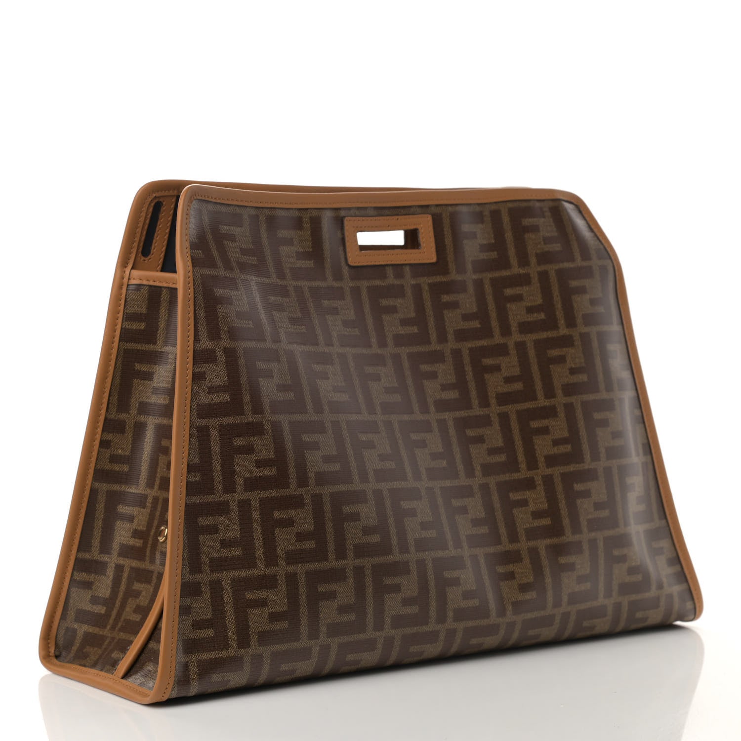 Fendi Glazed Fabric Vitello Century FF 1974 Stamp Patch Medium Peekaboo Defender Cover Mogano Panna Caramello 3 of 11