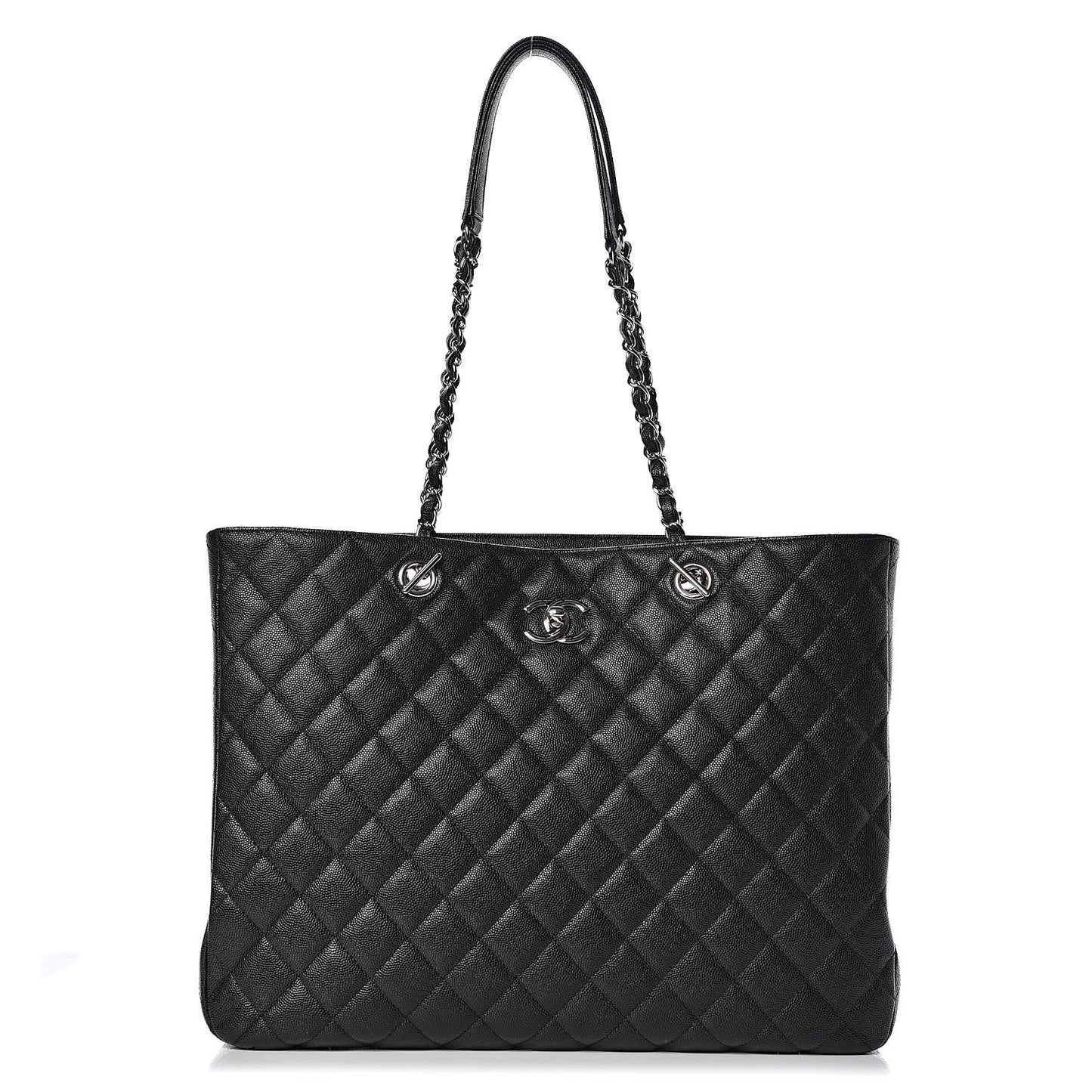Caviar Quilted Large Classic Shopping Tote Black