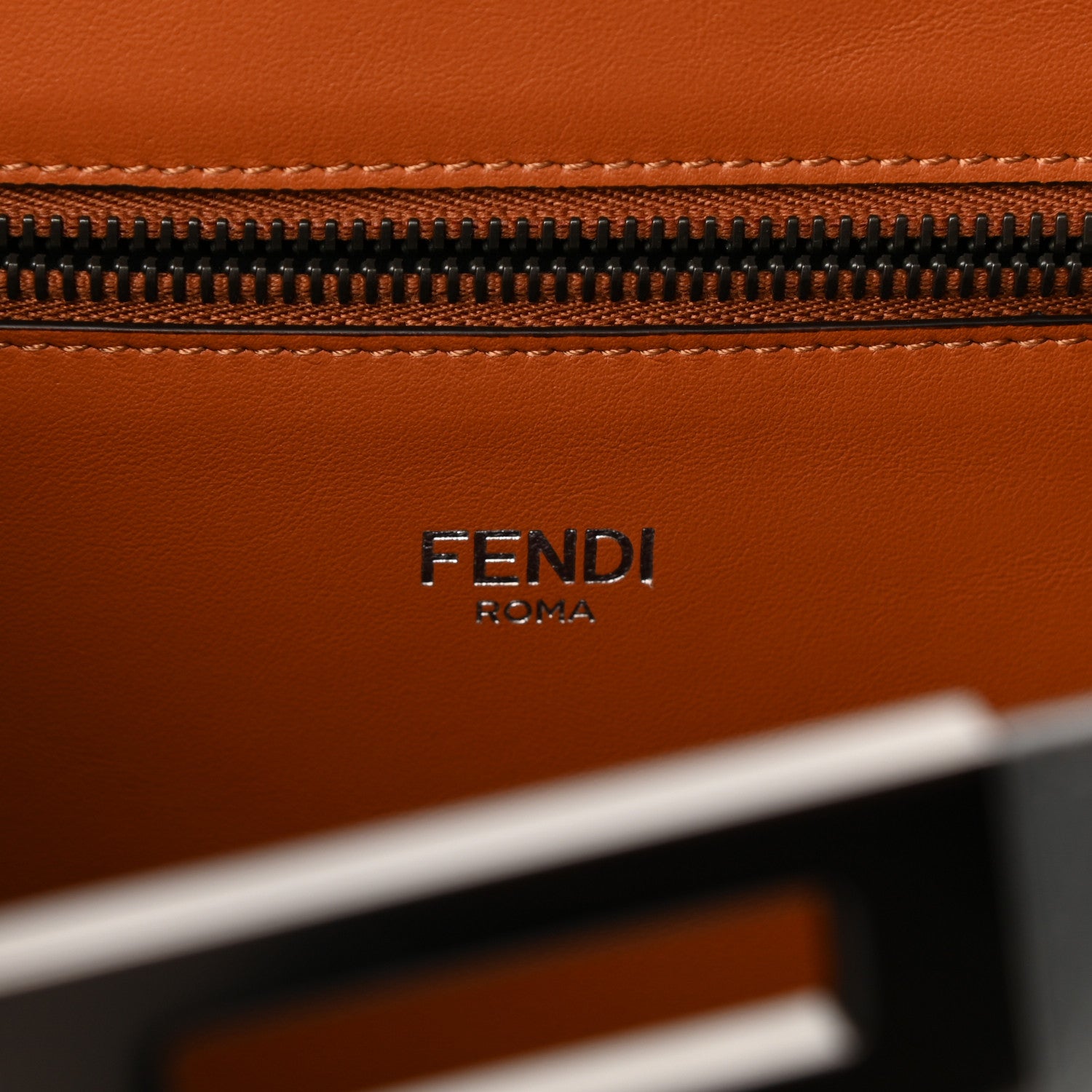 Fendi Cuoio Romano Vitello Cover Glazed Fabric Bi-Color FF 1974 Medium Peekaboo I SEE U Satchel Asfalto Praline Tobacco Moro 7 of 8