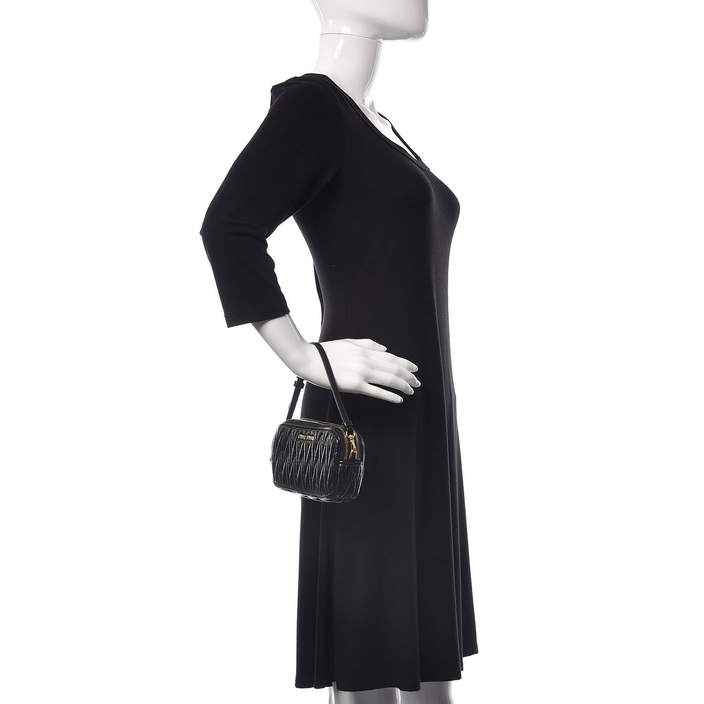 Vitello Lux Matelasse Double Zip Chain Shoulder Bag Black