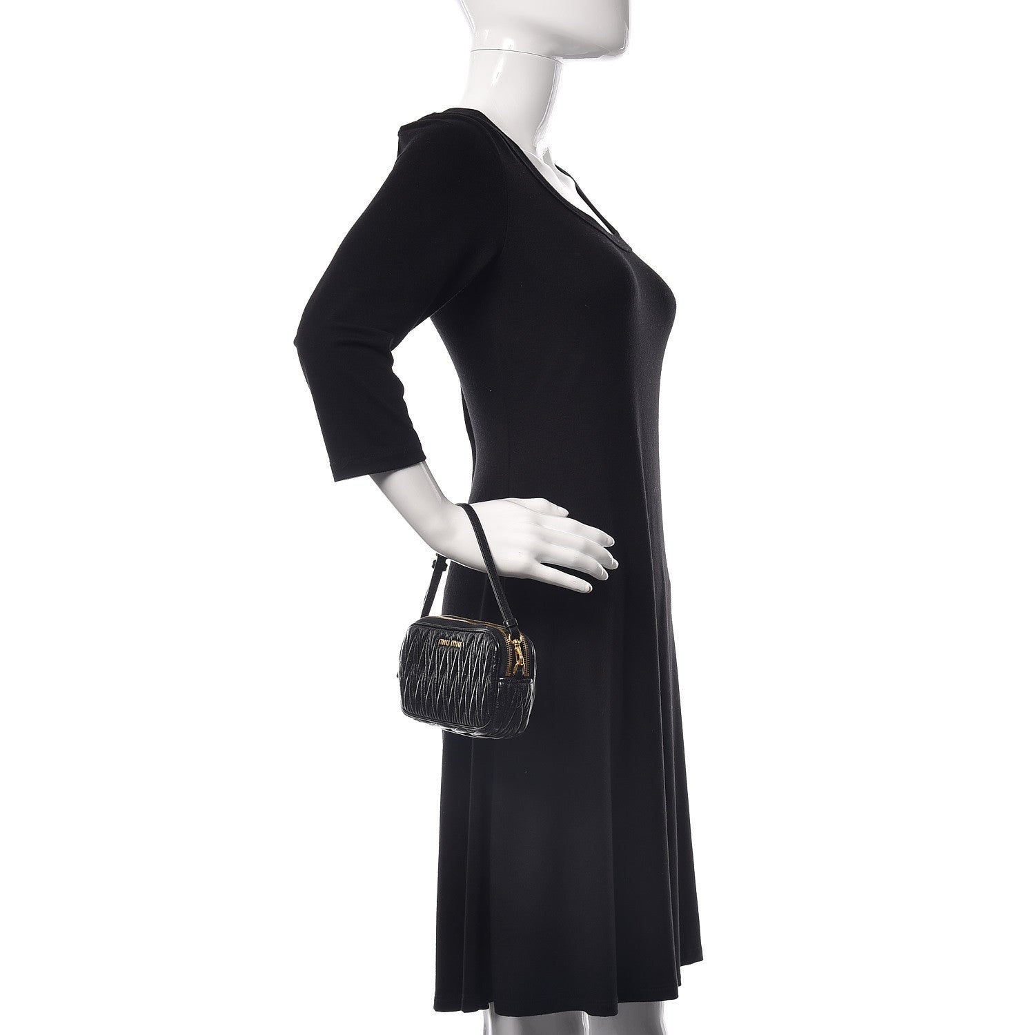 Miu Miu Vitello Lux Matelasse Double Zip Chain Shoulder Bag Black 2 of 11