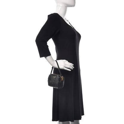 Miu Miu Vitello Lux Matelasse Double Zip Chain Shoulder Bag Black 2 of 11