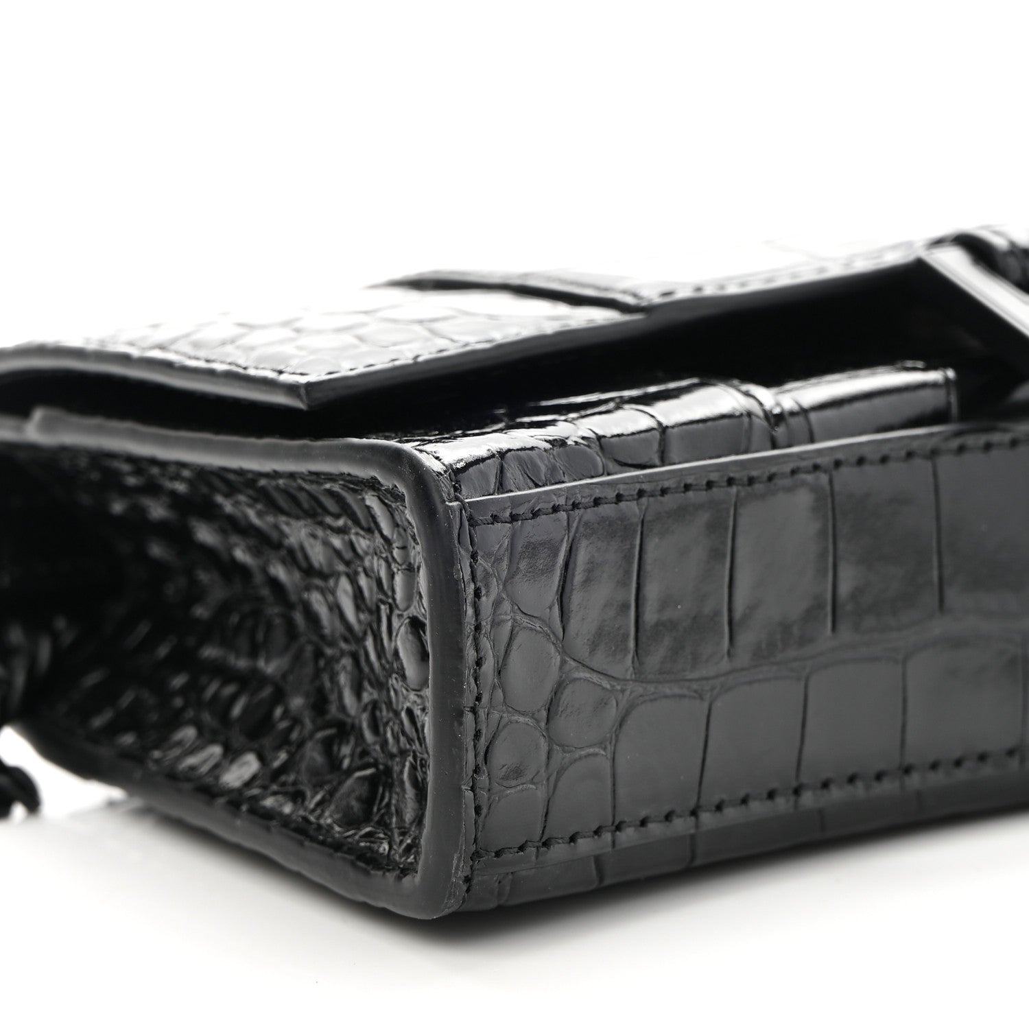 Balenciaga Shiny Calfskin Monochrome Crocodile Embossed Hourglass Chain Bag Black 7 of 8