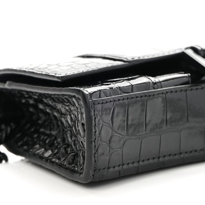 Balenciaga Shiny Calfskin Monochrome Crocodile Embossed Hourglass Chain Bag Black 7 of 8