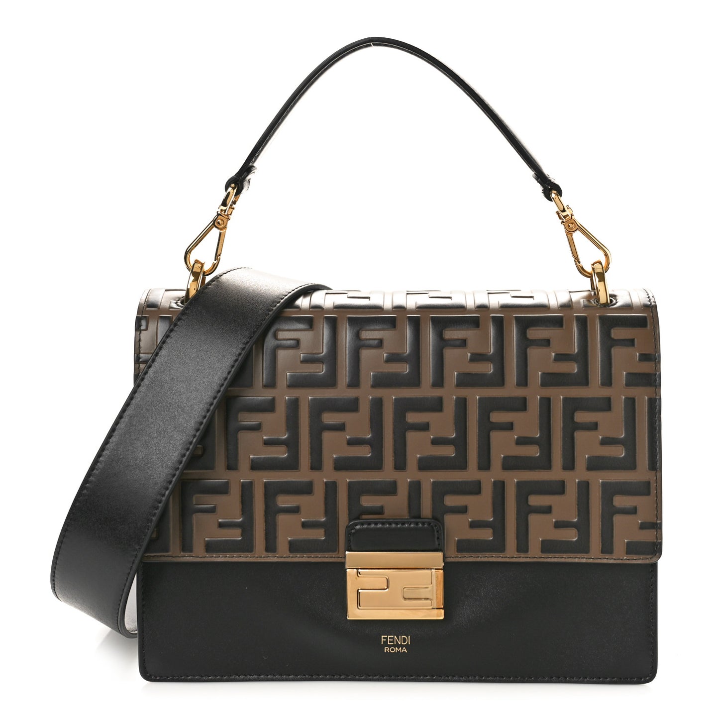 Vitello Liberty Bi-Color FF 1974 Embossed Kan U Shoulder Bag Black Maya