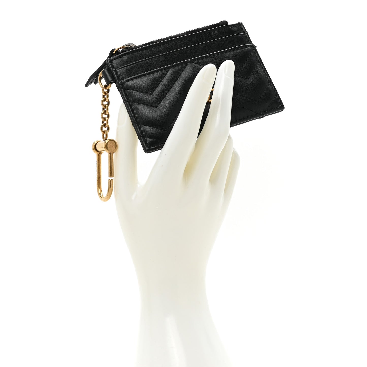 Calfskin Matelasse Chevron GG Marmont Key Case Card Holder Black