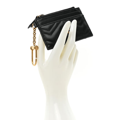 Gucci Calfskin Matelasse Chevron GG Marmont Key Case Card Holder Black 2 of 9
