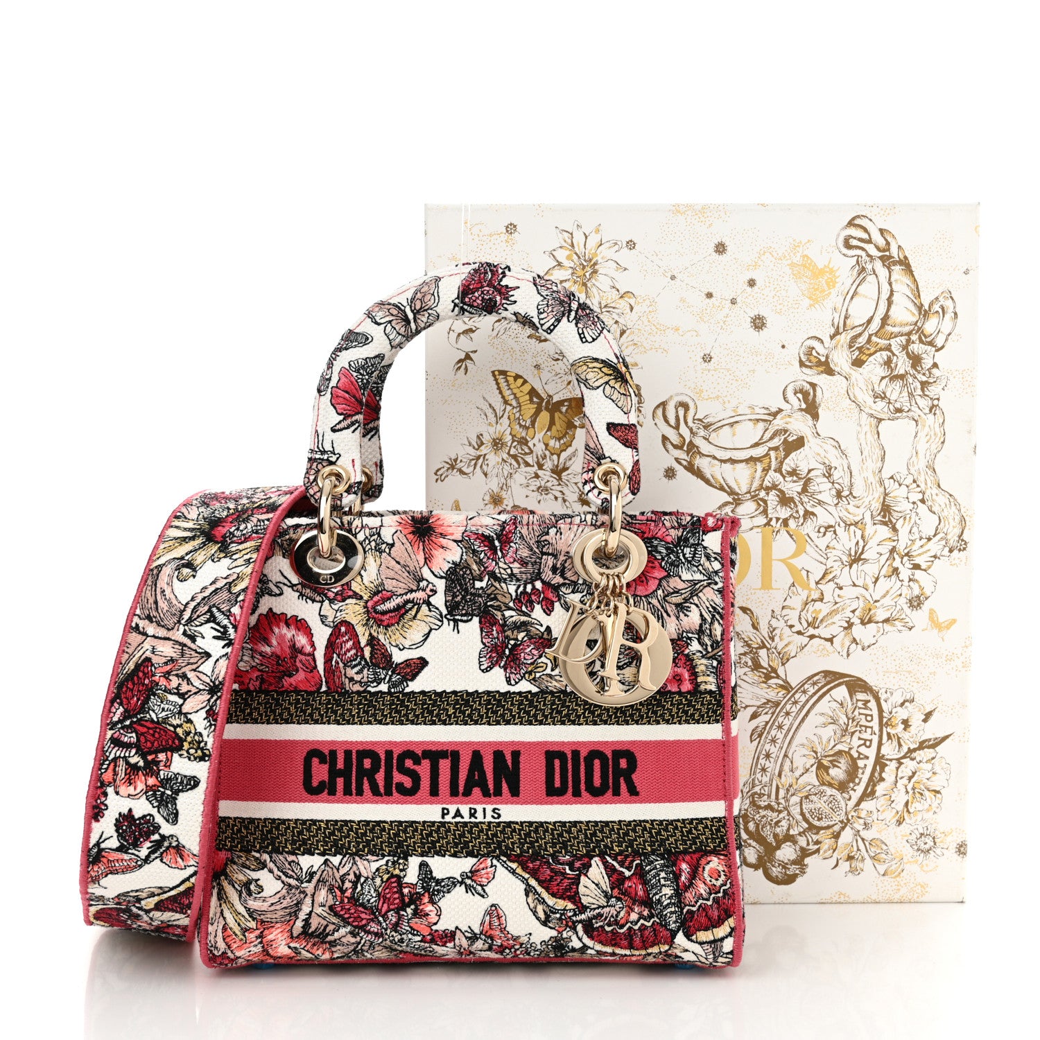 Christian Dior Canvas Embroidered Butterfly Print Medium Lady D-Lite Multicolor 14 of 14