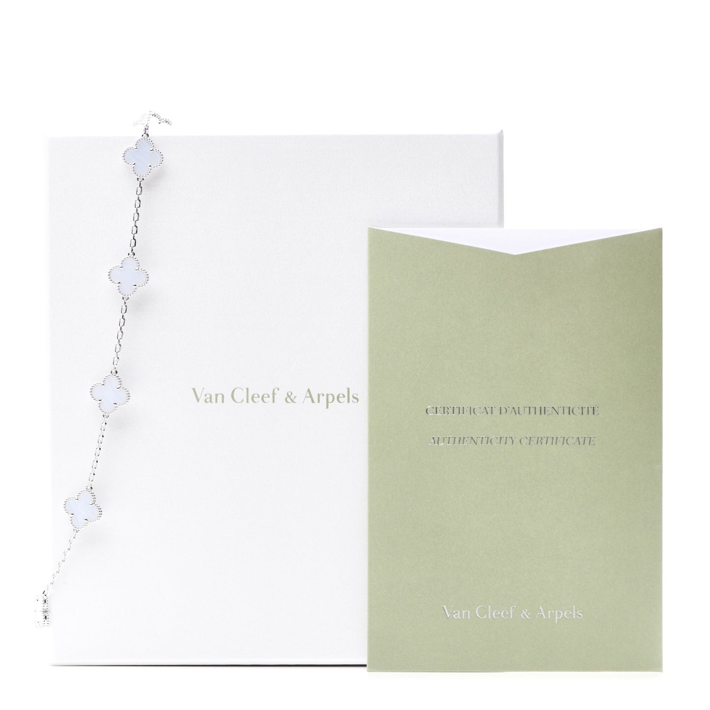 18K White Gold Chalcedony 10 Motifs Vintage Alhambra Necklace