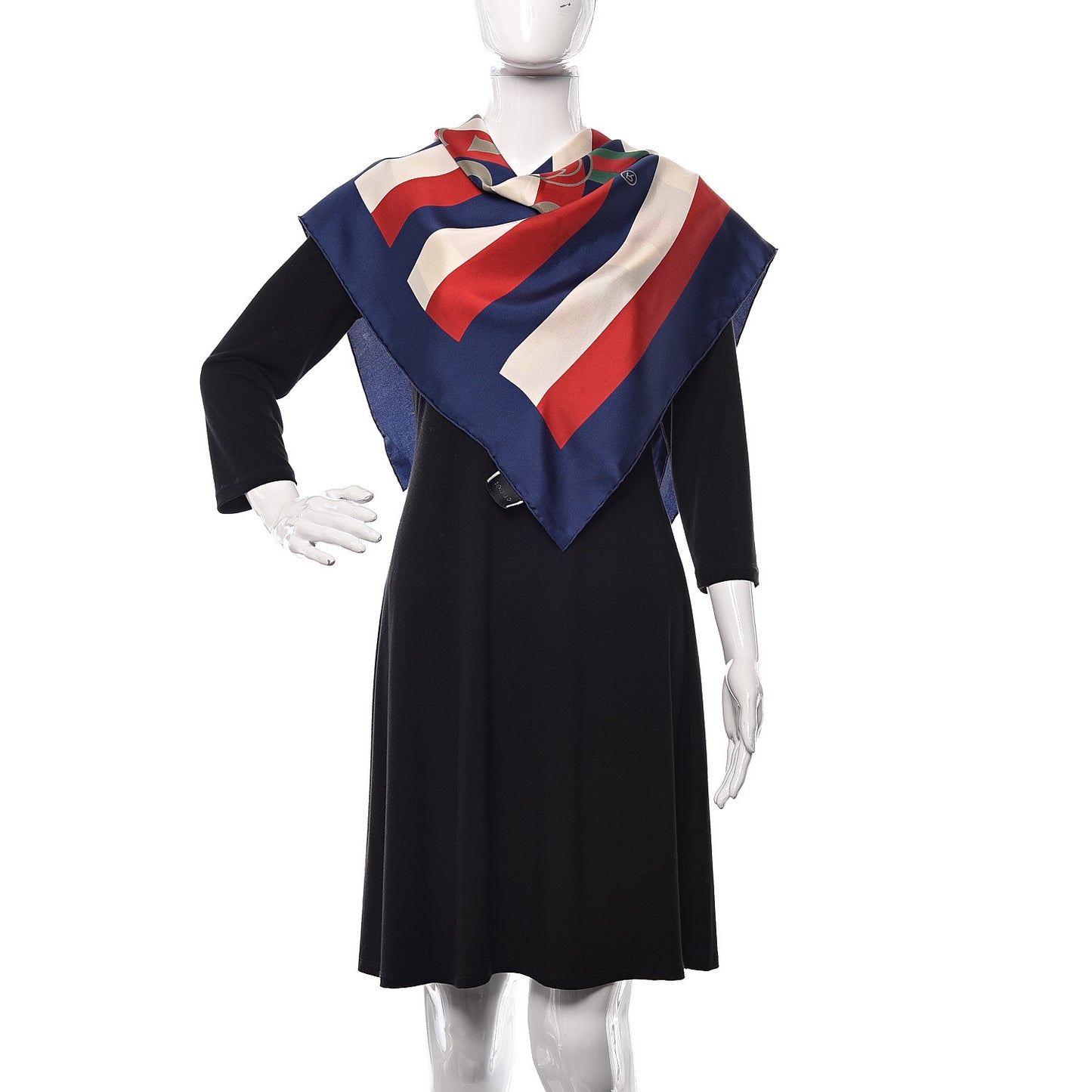 Silk Sylvie Stripe Web Logo Square Scarf Ivory Blue