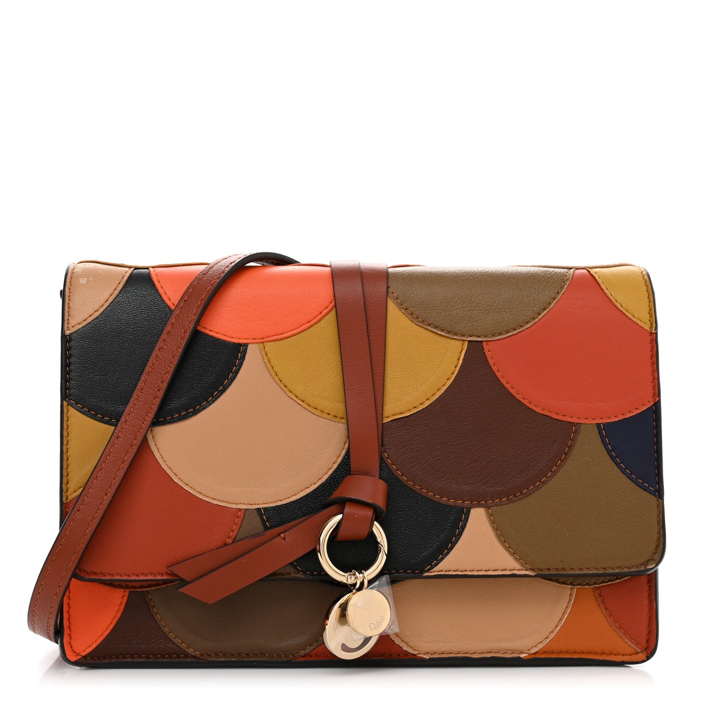 Calfskin Patchwork Alphabet Clutch On Chain Sepia Brown