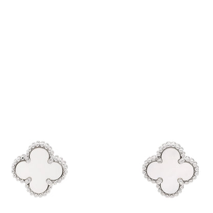 Van Cleef & Arpels 18K White Gold Mother of Pearl Sweet Alhambra Earrings 1 of 5