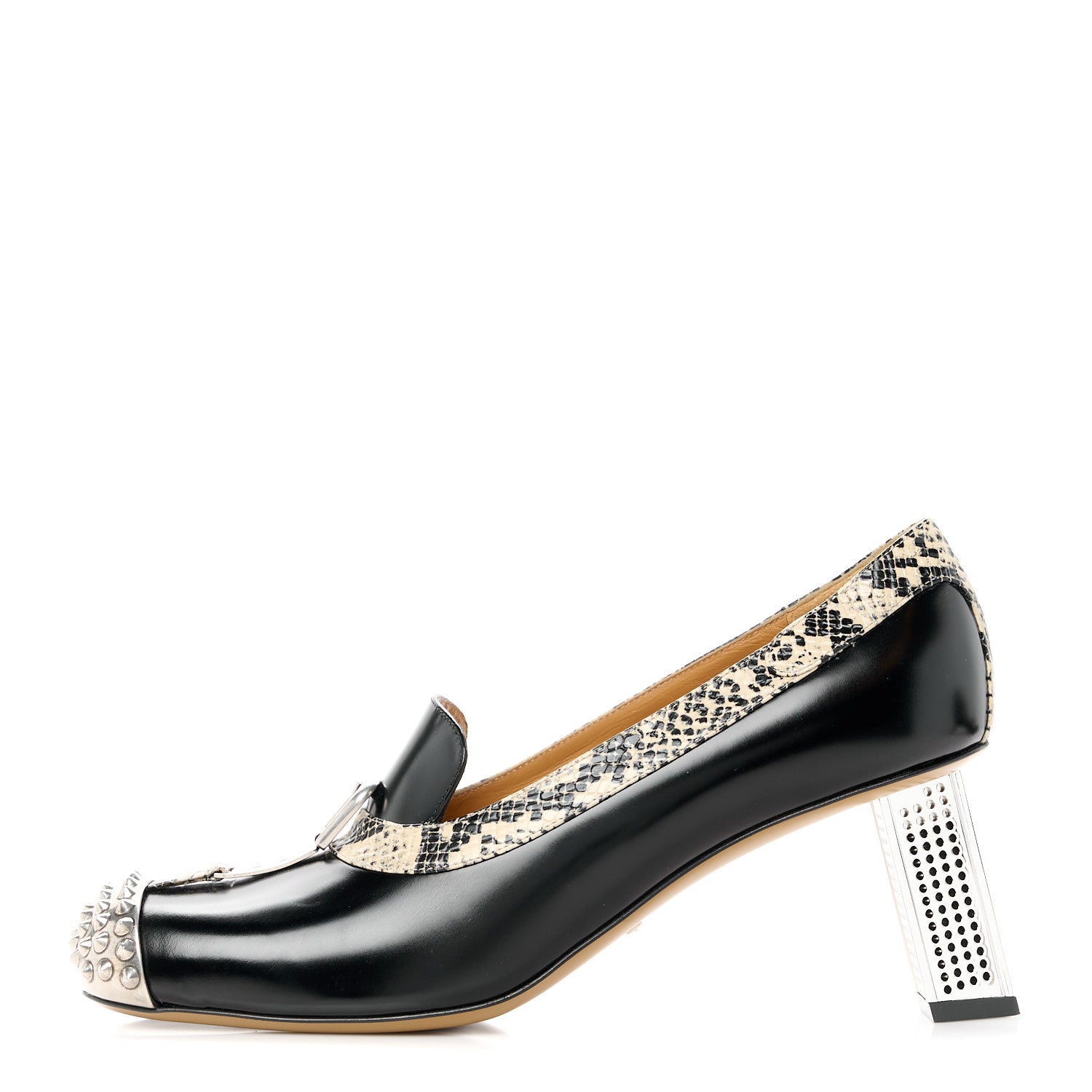 Gucci Spice Lux Snakeskin Print Spiked Pumps 40 Beige Avana Black 1 of 9