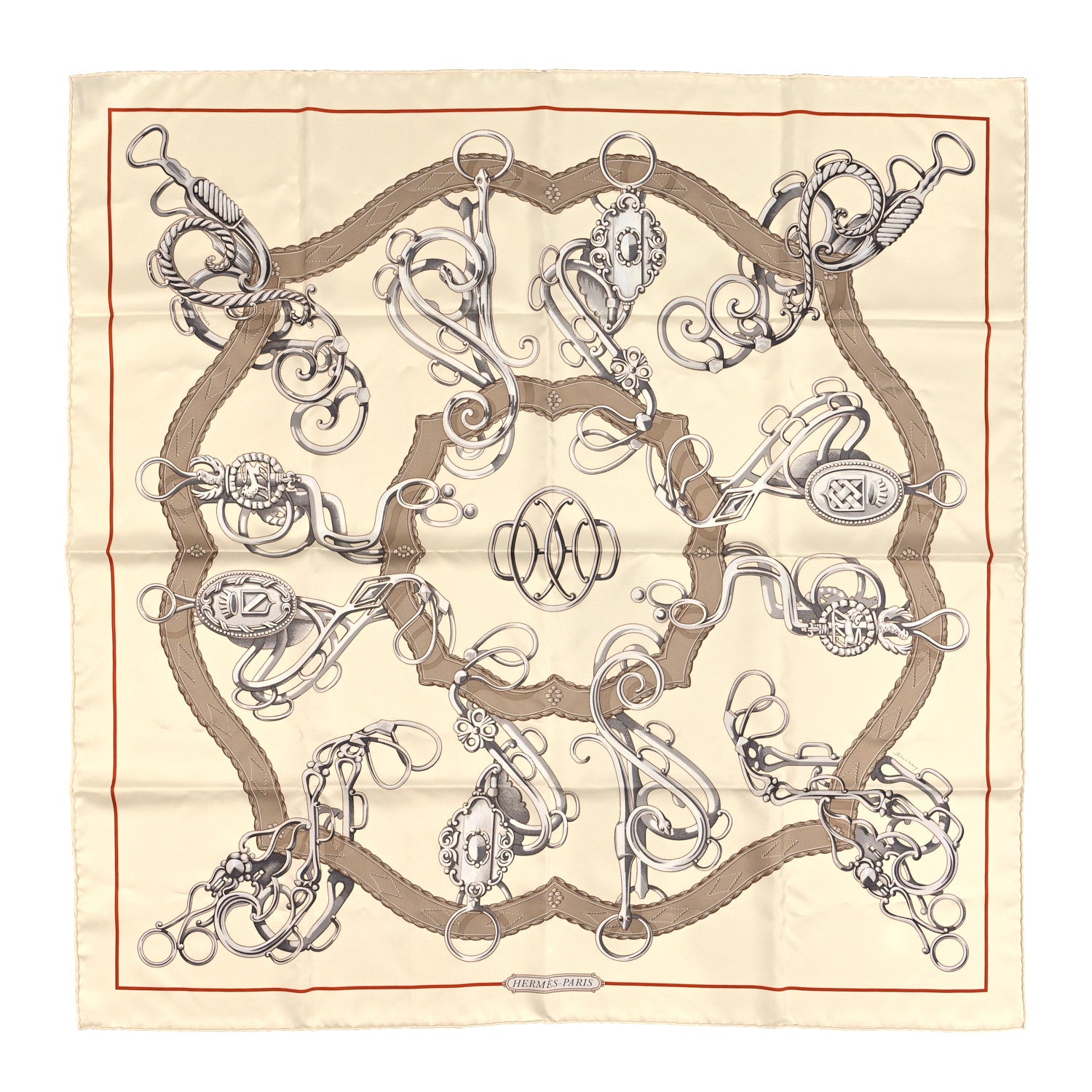 Hermes Silk Lift Profile Scarf 90 Creme Beige Gris 1 of 3