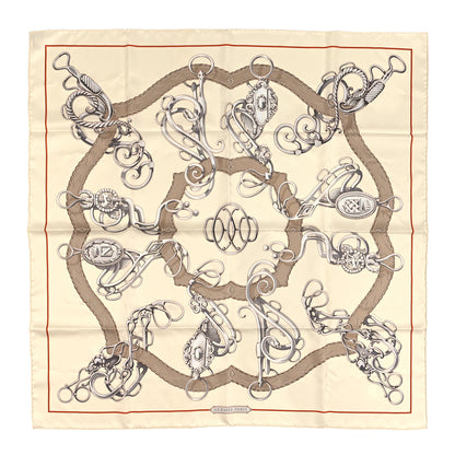 Hermes Silk Lift Profile Scarf 90 Creme Beige Gris 1 of 3
