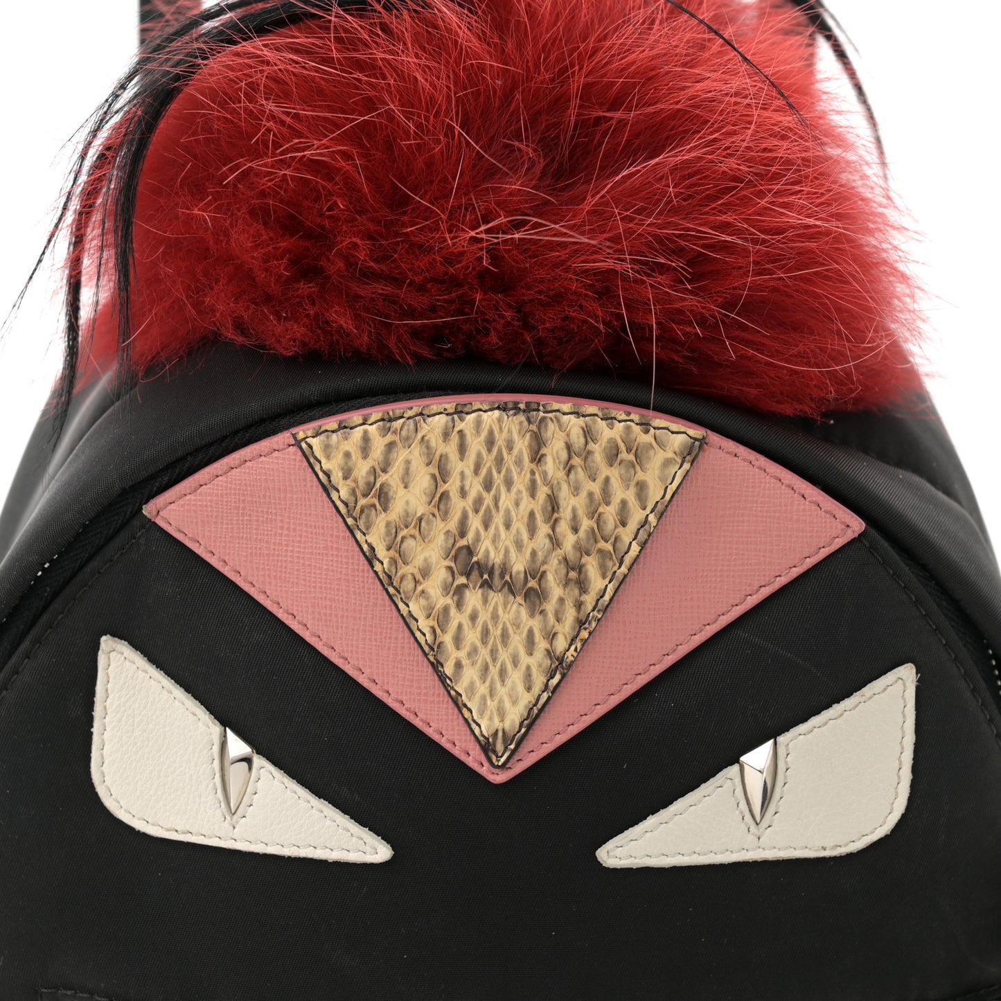 Nylon Vitello Dolce Elaphe Fox Fur Monster Eyes Backpack Black Natural Bordeaux Multicolor