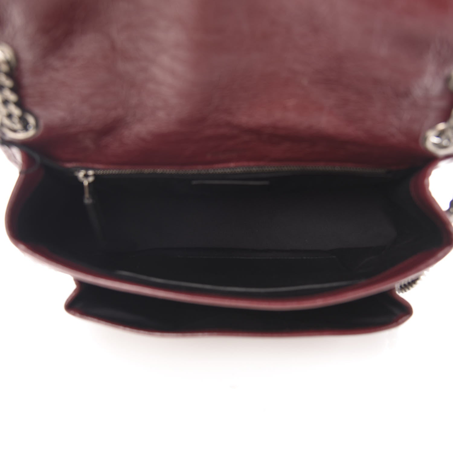 Saint Laurent Crinkled Calfskin Matelasse Monogram Medium Niki Chain Satchel Burgundy 5 of 10