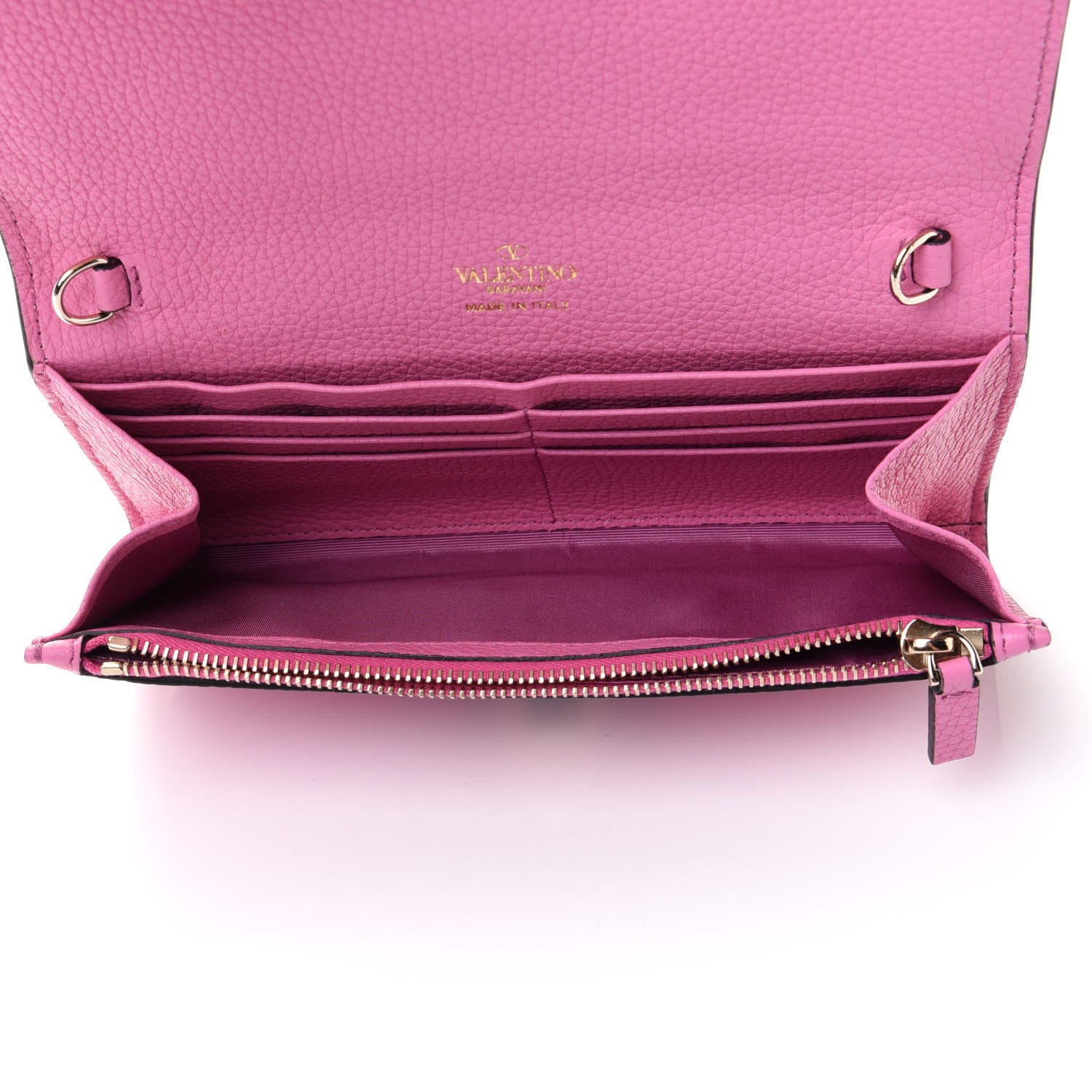 Valentino Garavani Pebbled Calfskin Rockstud Flip Lock Wallet On Chain Dawn Pink 4 of 8