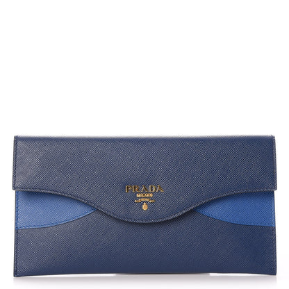 Prada Saffiano Bi-Color Envelope Wallet Bluette Azzurro 1 of 9