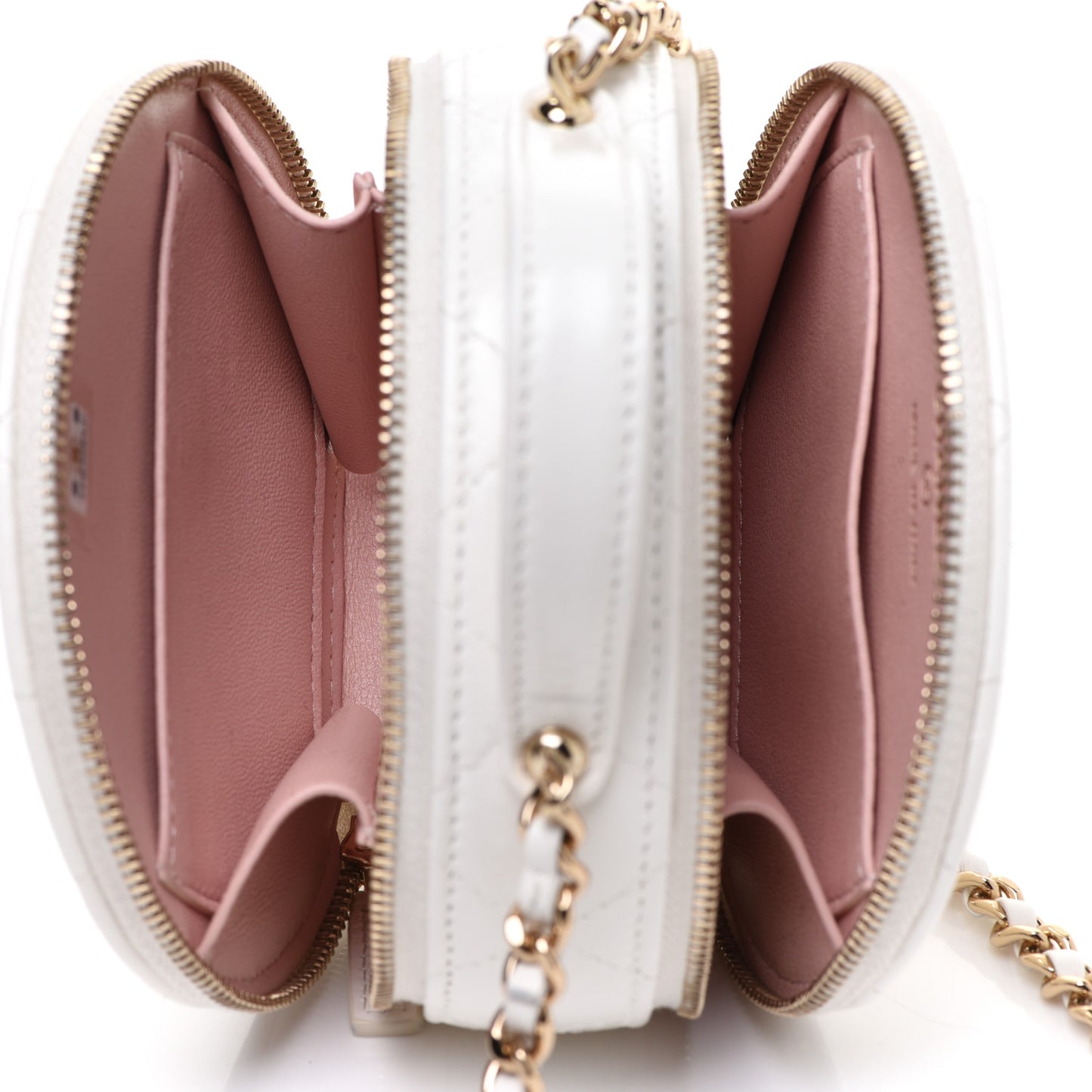 Lambskin Quilted Round Handle With Care Vanity With Chain White